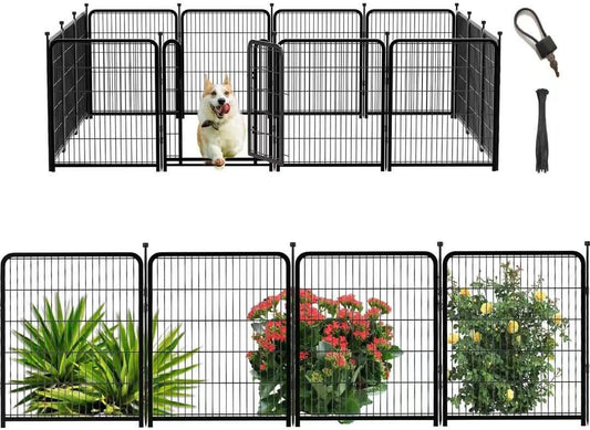 Dog Playpen 48 inch(H) 8 Panels Total 17.7 Ft(L) Dog Fence Outdoor for Yard. Wide Door Low Threshold，Metal Dog Pen Heavy Duty Pet Puppy Exercise Pen for Rv Camping Garden Yard