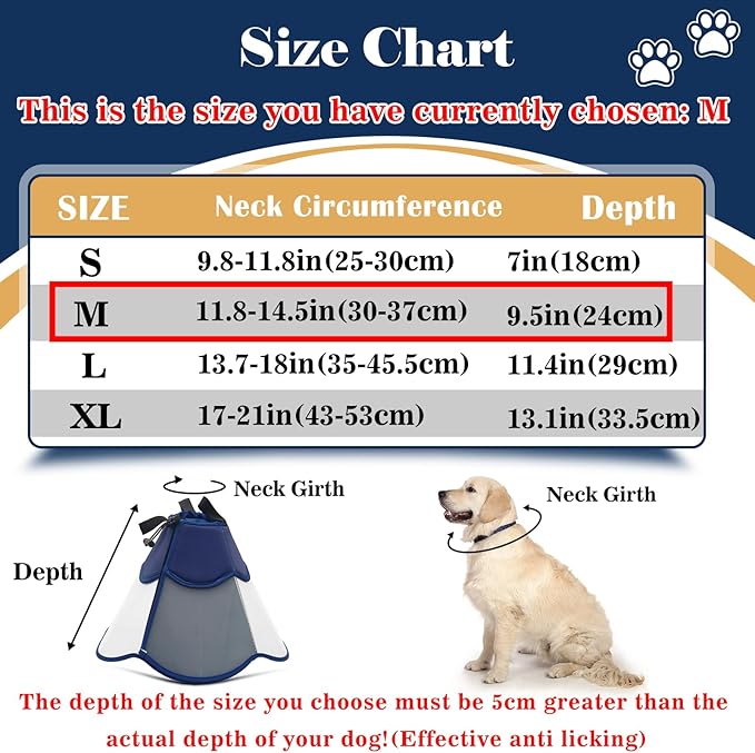 Hard & Heavy Plastic Dog Cone Collar Alternative for Medium Dogs (French Bulldog Dachshund) After Surgery, Adjustable Recovery Cone Anti-Lick, Elizabethan Protective Collar Cone of Shame for Healing