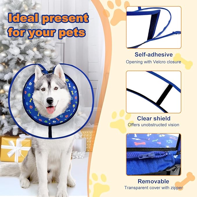 Dog Cone Collar with Enhanced Anti-Licking, Inflatable Dog Cone After Surgery, Adjustable Size with Soft Padding for Small Medium Large Dogs - Blue/XL