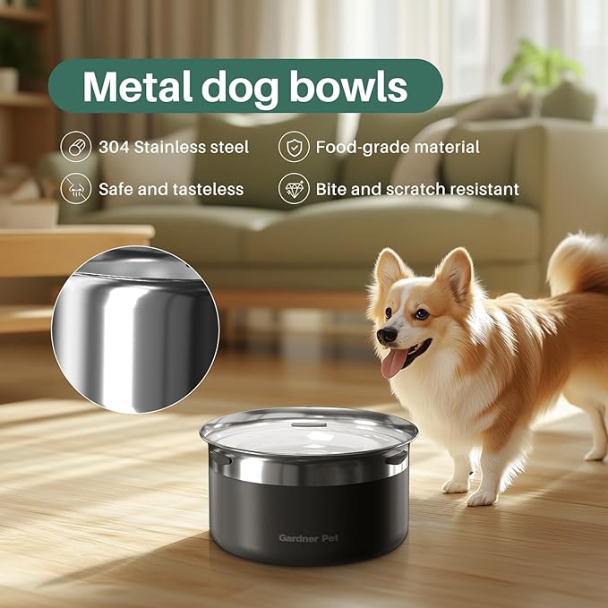 Gardner Pet Dog Bowls 1 Gallon (3.85L) Stainless Steel No Spill Dog Water Bowl, Slow Water Feeder Metal Bowls, Spill Proof Water Dispenser for Large Dogs, Promotes Healthy Hydration(Black)