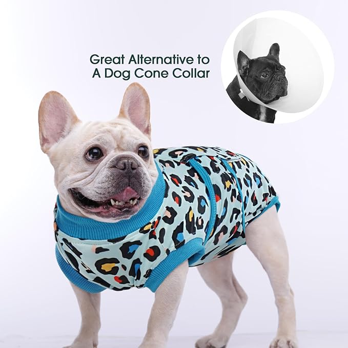 Kuoser Dog Recovery Suit for Dogs After Surgery,Professional Surgical Onesie for Female Male Dogs Spay Neuter,Soft Dog Surgery Suit Bodysuit for Abdominal Wounds Skin Disease,Blue Leopard L