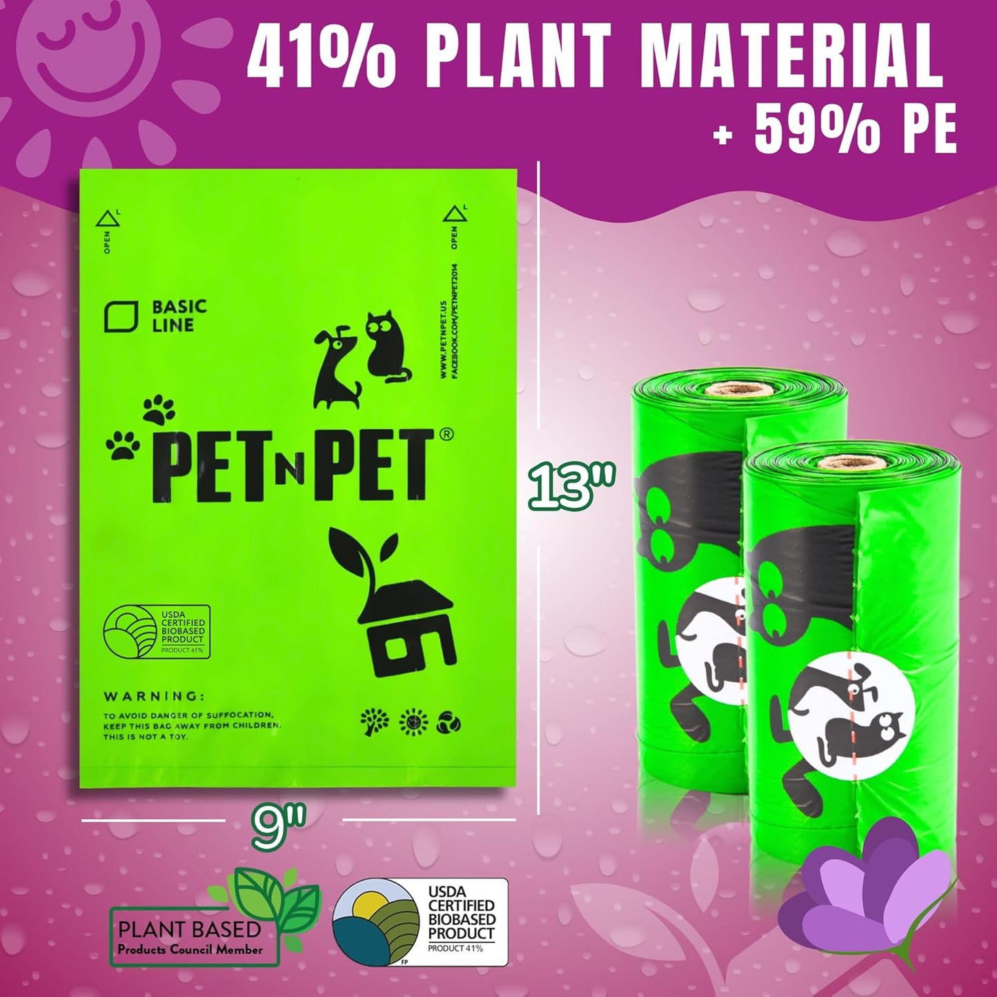 Pet N Pet Poop Bags For Dogs, Green 540 Counts Lavender Scented Dog Poop Bags Rolls, Dog Bag, Pet Waste Bag