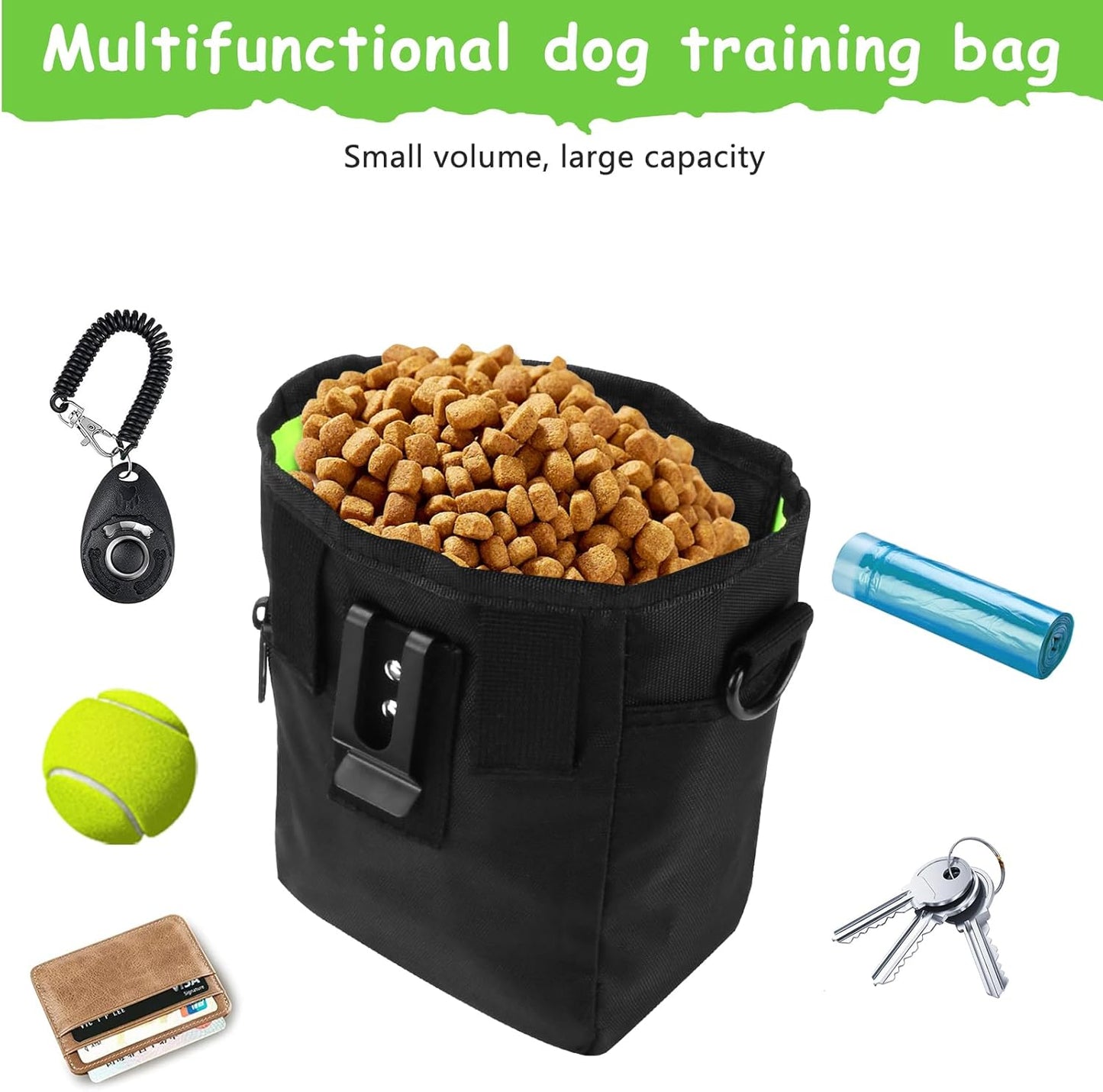 Dog Treat Pouch with Magnetic Closure, Treat Pouches for Pet Training, Large Dog Treat Training Pouch and Dog Clicker, Dog Training Treat Pouch Built-in Poop Bag Dispenser, Hands-Free Snack