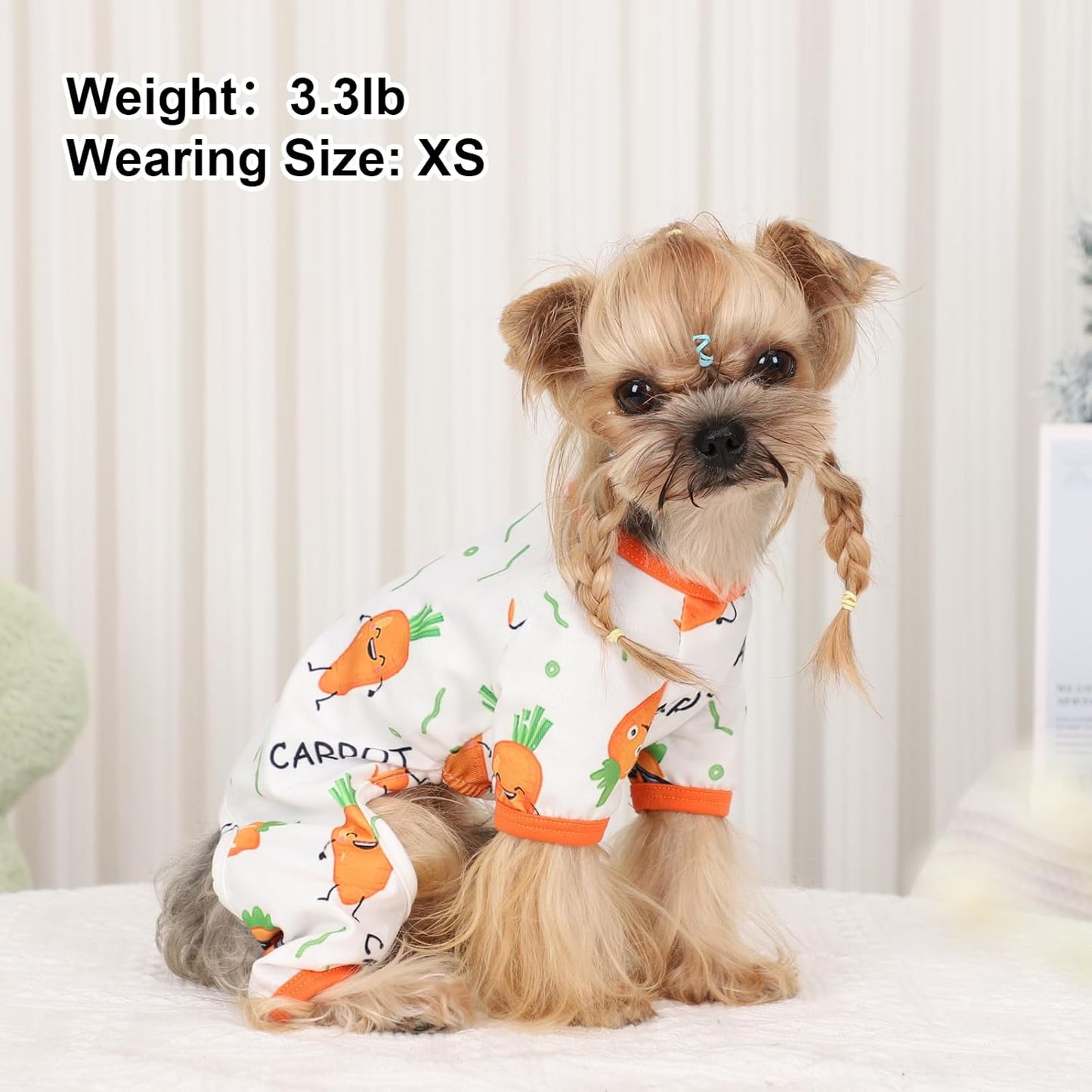 Dog Pajamas Pjs Summer Dog Clothes for Small Dogs Girl - Boy - Small Size Dogs, Soft Stretchy Puppy Clothes Doggie Onesies Cat Pet Jammies Outfit for Chihuahua Yorkie, Carrot, S