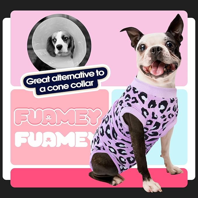 FUAMEY Recovery Suit for Dogs After Surgery,Soft Breathable Dog Bodysuit E-Collar & Cone Alternative Surgical Suit,Male Female Dog Neuter Spay Suits Anti Licking Wounds Onesie Purple Leopard L
