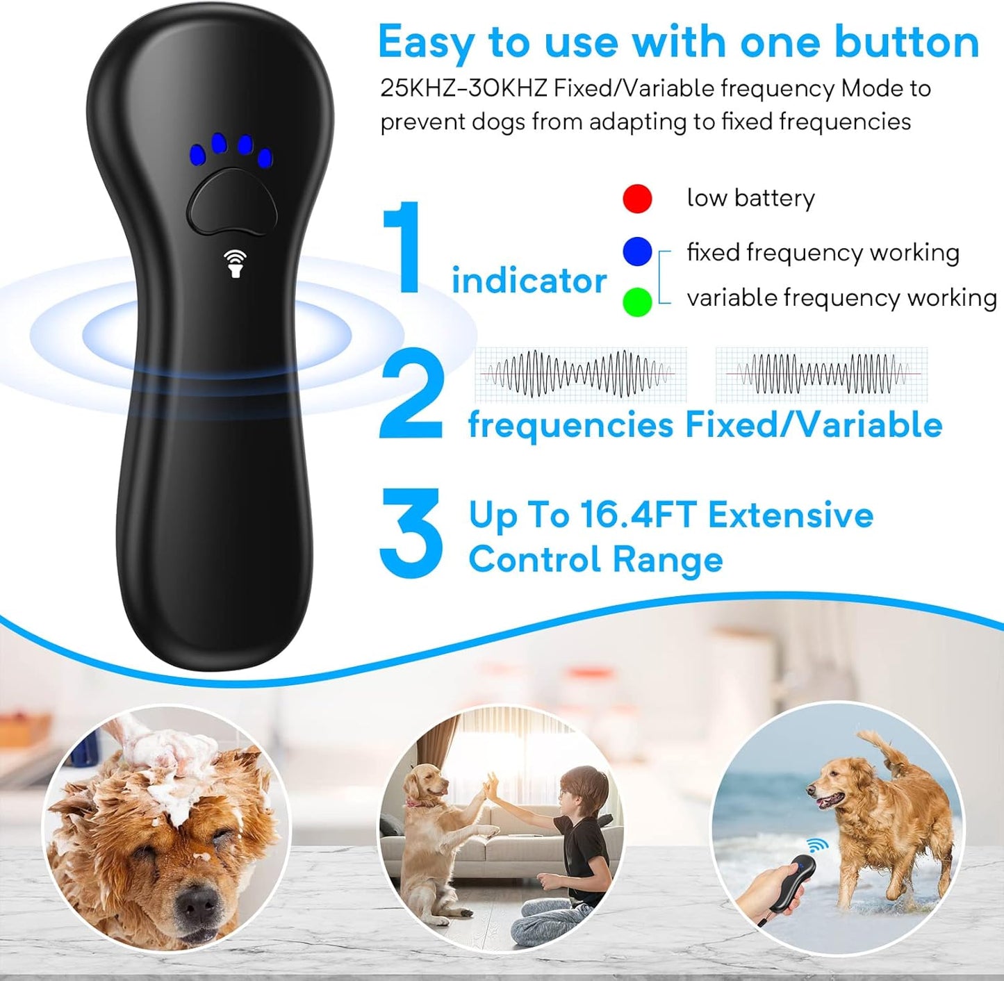 New Anti Barking Device, Dog Barking Control Devices,Rechargeable Ultrasonic Dog Bark Deterrent up to 16.4 Ft Effective Control Range Safe for Human & Dogs Portable Indoor & Outdoor(Black)