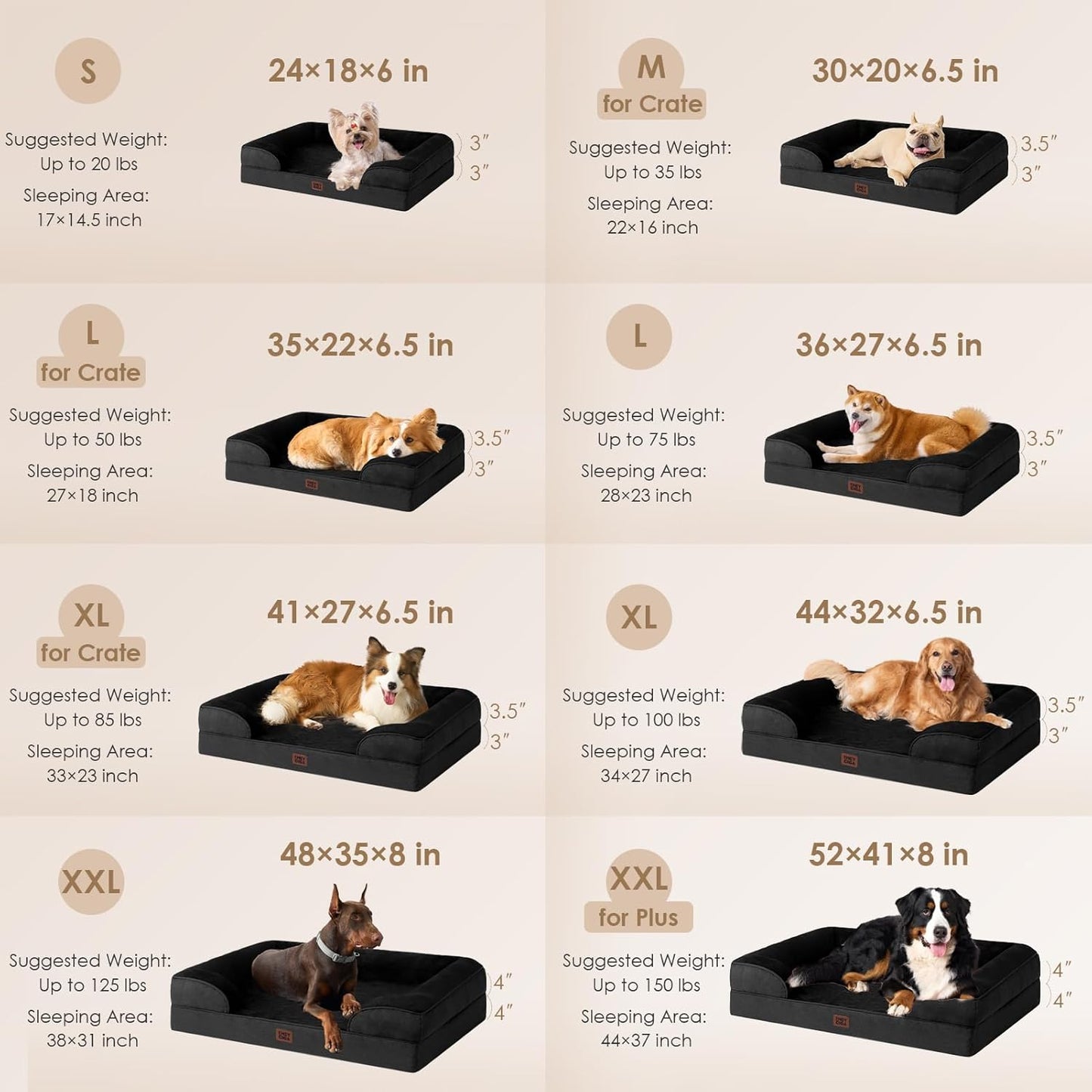 EHEYCIGA Orthopedic Dog Beds for Large Dogs, Waterproof Memory Foam Large Dog Bed with Sides, Non-Slip Bottom and Egg-Crate Foam Pet Couch Bed with Washable Removable Cover, Black