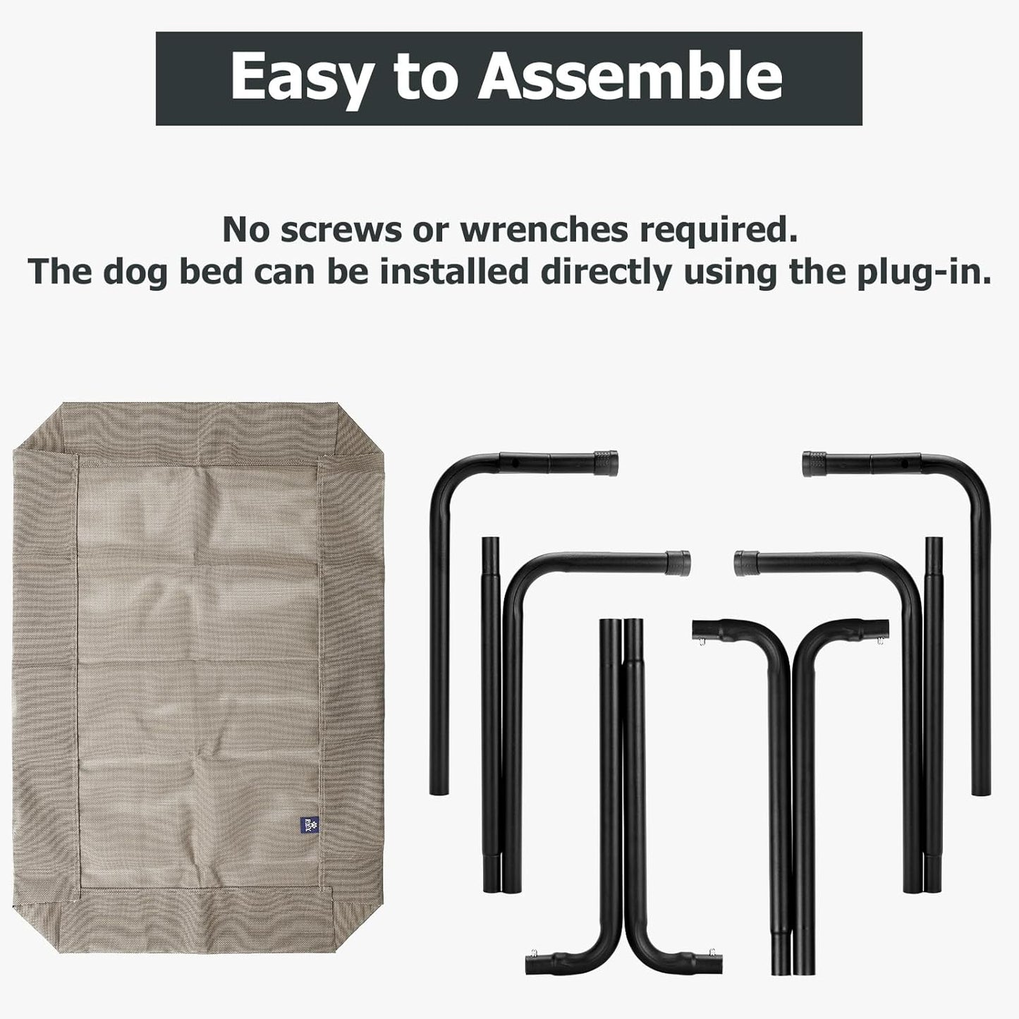 Elevated Dog Bed for Outdoor, XXXL Raised Dogs Cot with Washable Mesh, Cooling Pet Beds Chew Proof Dog Hammock, Metal Frame Lifted Platform for Training Outside Camping, 59 inch Brown