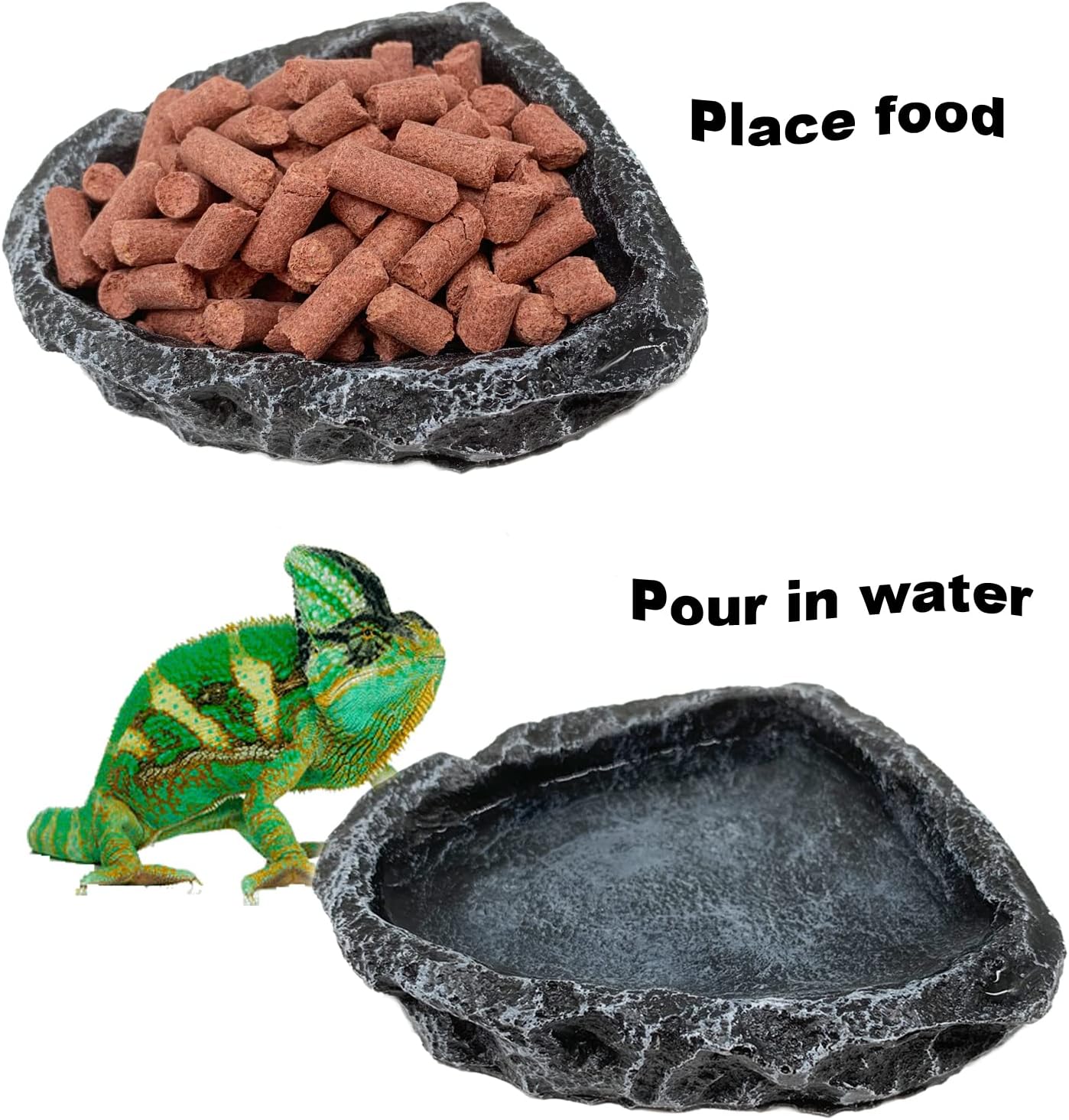 Reptile Water Dish Food Bowl, 2 Pack Reptile Feeding Dish Corner Bowl Terrarium Bowls for Bearded Dragon Lizard Frog Gecko Tortoise Hermit Crab