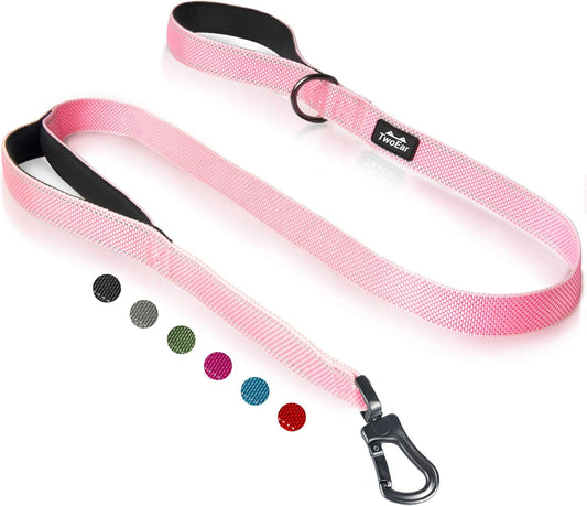 TwoEar 6FT 1IN Strong Pink Dog Leash with 2 Padded Handles, Traffic Handle Extra Control, Comfortable Soft Dual Handle, Auto Lock Hook, Reflective Walking Lead for Small Medium and Large Dogs