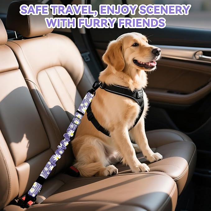 Pawaboo Dog Seatbelt for Car, Dog Seat Belt Bungee, Shockproof Dogs Tether for Car with Buckle & Hook Latch, Adjustable Reflective Dogs Cars Harness Leash with 360° Lockable Buckle, Light Purple