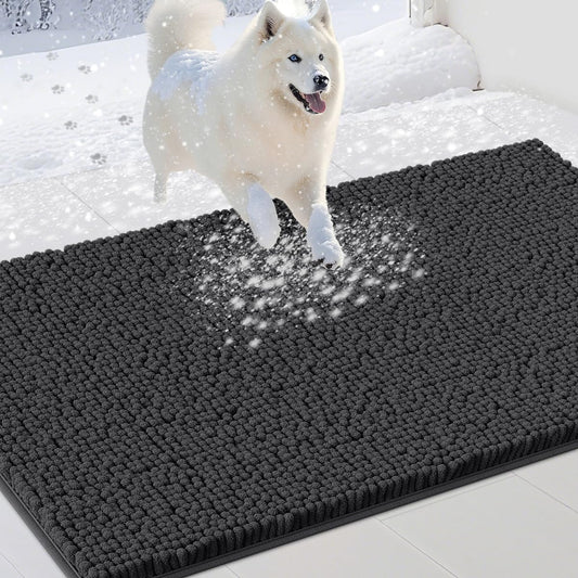 Dog Door Mats for Muddy Paws, Chenille Absorbent Dog Mats, Non Slip Heavy Mud Mat for Dogs, Soft Pet Mat for Entryway, Mud Paws, Inside Floor,48" x 38", Dark Grey
