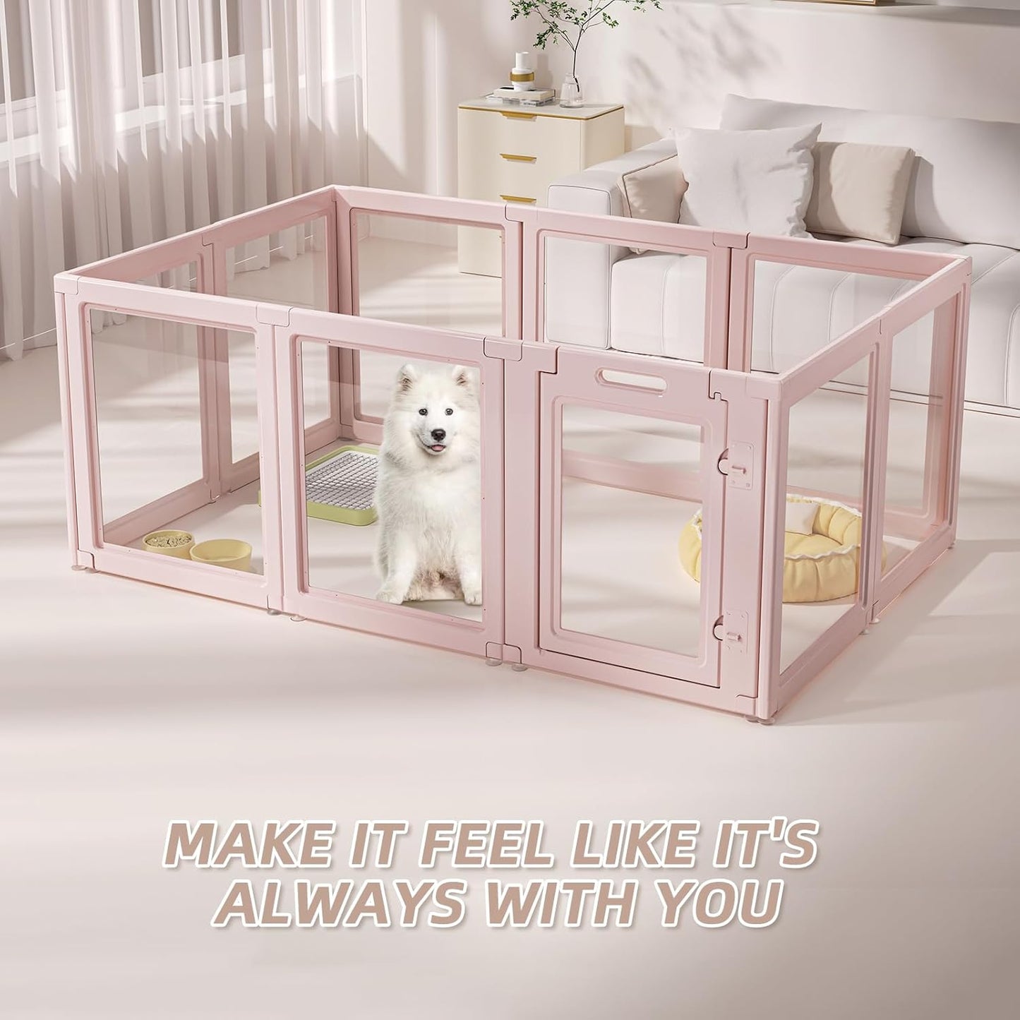 DIY Clear Acrylic Dog Playpen House,Quick Easy Assembly and Disassembly,Strong Floor Suction,Indoor and Outdoor Use,Easy Cleansing Puppy Fence (Skin Pink, 30.3" H, 10PCS)