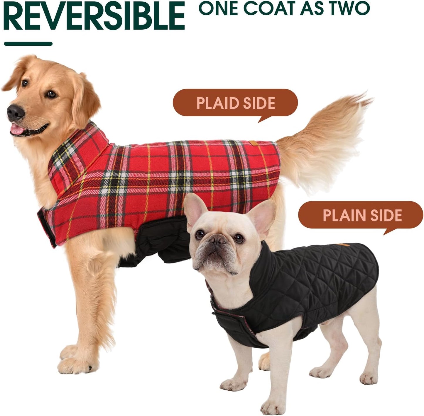 Kuoser Warm Dog Coat, Waterproof Dog Jacket for Extra Large Dogs, Adjustable Durable XXL Doggie Winter Coat Reversible Puppy Cold Weather Apparel from Small to Large Breed, Bright Red XXL