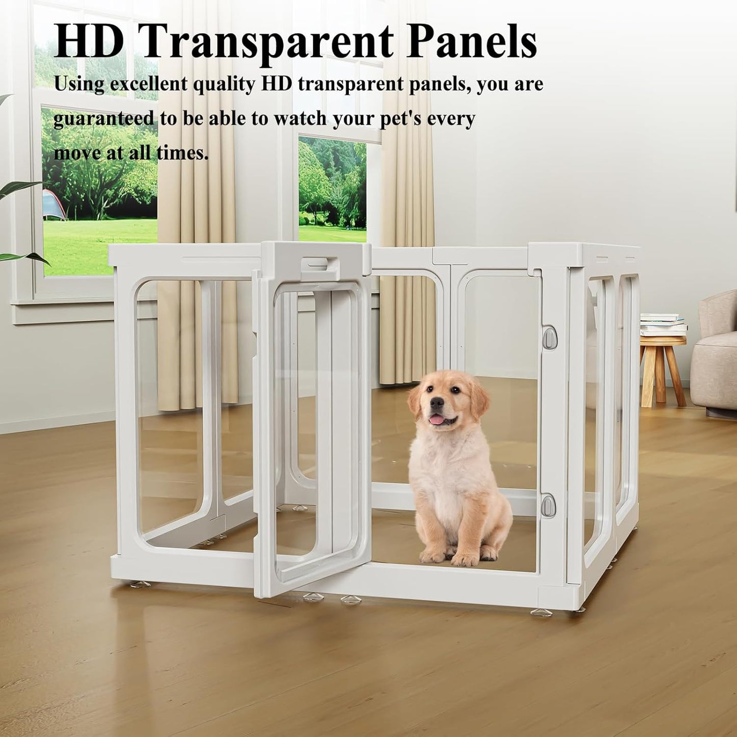 Clear Acrylic Dog Playpen with Door, for Puppy Cat Rabbit Transparent Pet Pen, Dog Playpen Indoor, Dog Fence, Easy Assemble & Cleaning Dog Pen for Small & Medium Dogs (23.6“ Height, 10PCS)