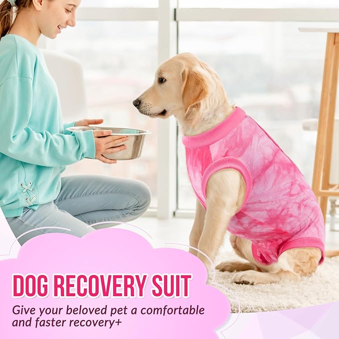 Lukovee Recovery Suit for Dogs, Onesie Surgery Recovery Suit for Female Male Dogs, Abdominal Wounds Cone E-Collar Alternative Prevent Licking Spay Recovery Suit (Pink,XX-Large)