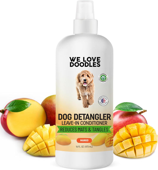 We Love Doodles Dog Detangler Spray - Leave-in Conditioner for Dogs - Dog Detangling Spray - Dematting Spray for Dogs - Tangle Remover - Made in The USA - Large 16 fl oz (Mango)