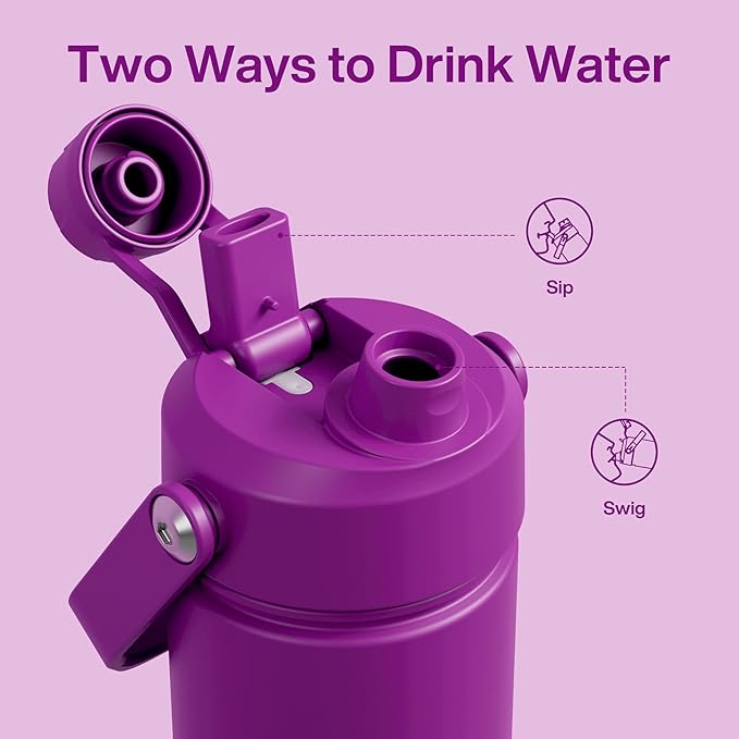 Insulated Water Bottle with Straw Stainless Steel Water Bottle, Leak-Proof, BPA-Free, Double Wall Vacuum Keeps Cold for 24 Hours for Sports, Travel, School (26 oz, Bright Magenta)