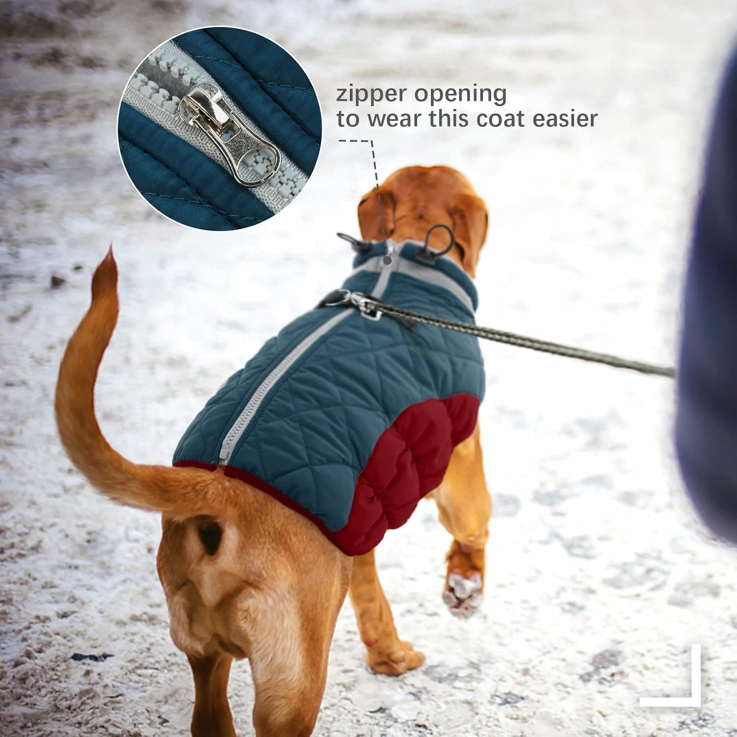 FUAMEY Dog Coat for Large Dogs,Waterproof Dog Winter Jacket with Harness Built in Puppy Cold Weather Coats Reflective Pet Vest with Zipper Warm Fleece Dogs Snowsuit Windproof Dark Blue XL