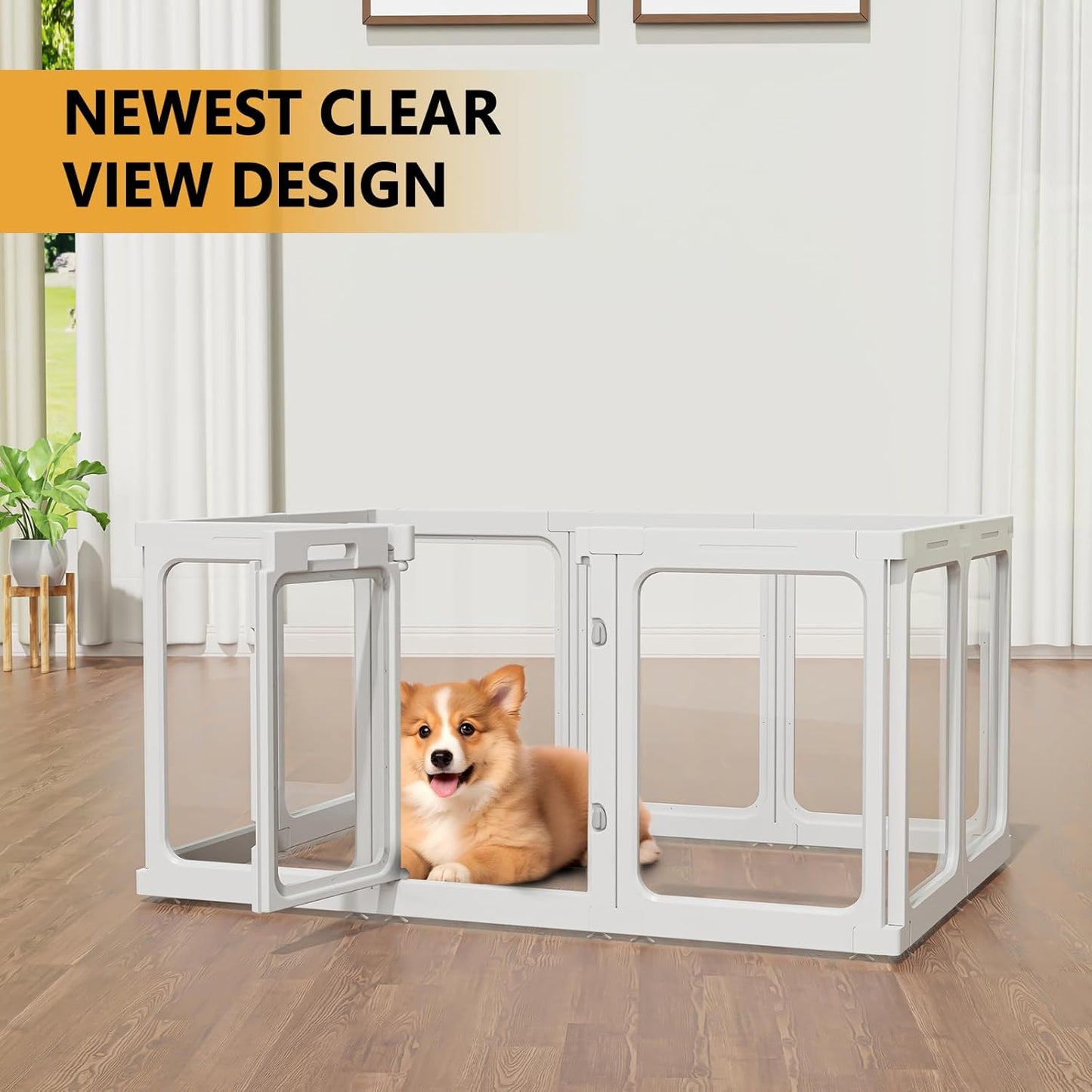 Clear Acrylic Dog Playpen with Door, for Puppy Cat Rabbit Transparent Pet Pen, Dog Playpen Indoor, Dog Fence, Easy Assemble & Cleaning Dog Pen for Small & Medium Dogs (23.6“ Height, 10PCS)