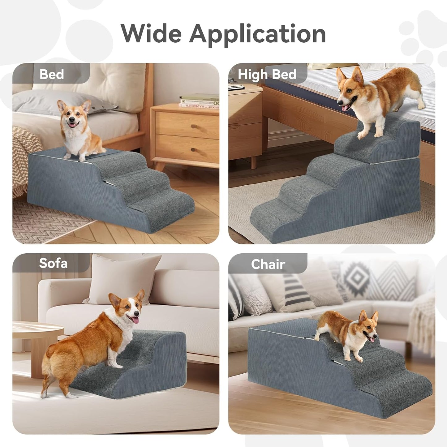 𝟱 𝗦𝘁𝗲𝗽𝘀 Dog Stairs for High Beds, 21.3" Tall Pet Steps for Small to Large Dogs & Cats, Waterproof with Removable Cover & PE Support Board for Bed, Couch, or Car