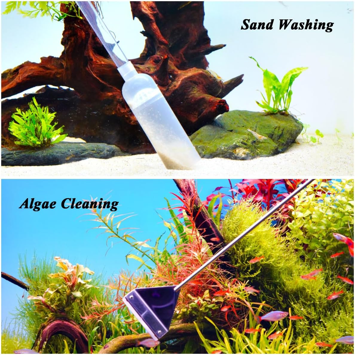 Gravel Vacuum for Aquarium with Fish Tank Cleaning Kit, Aquarium Siphon Sand Cleaner Suitable for Various Tank Sizes (Grey)