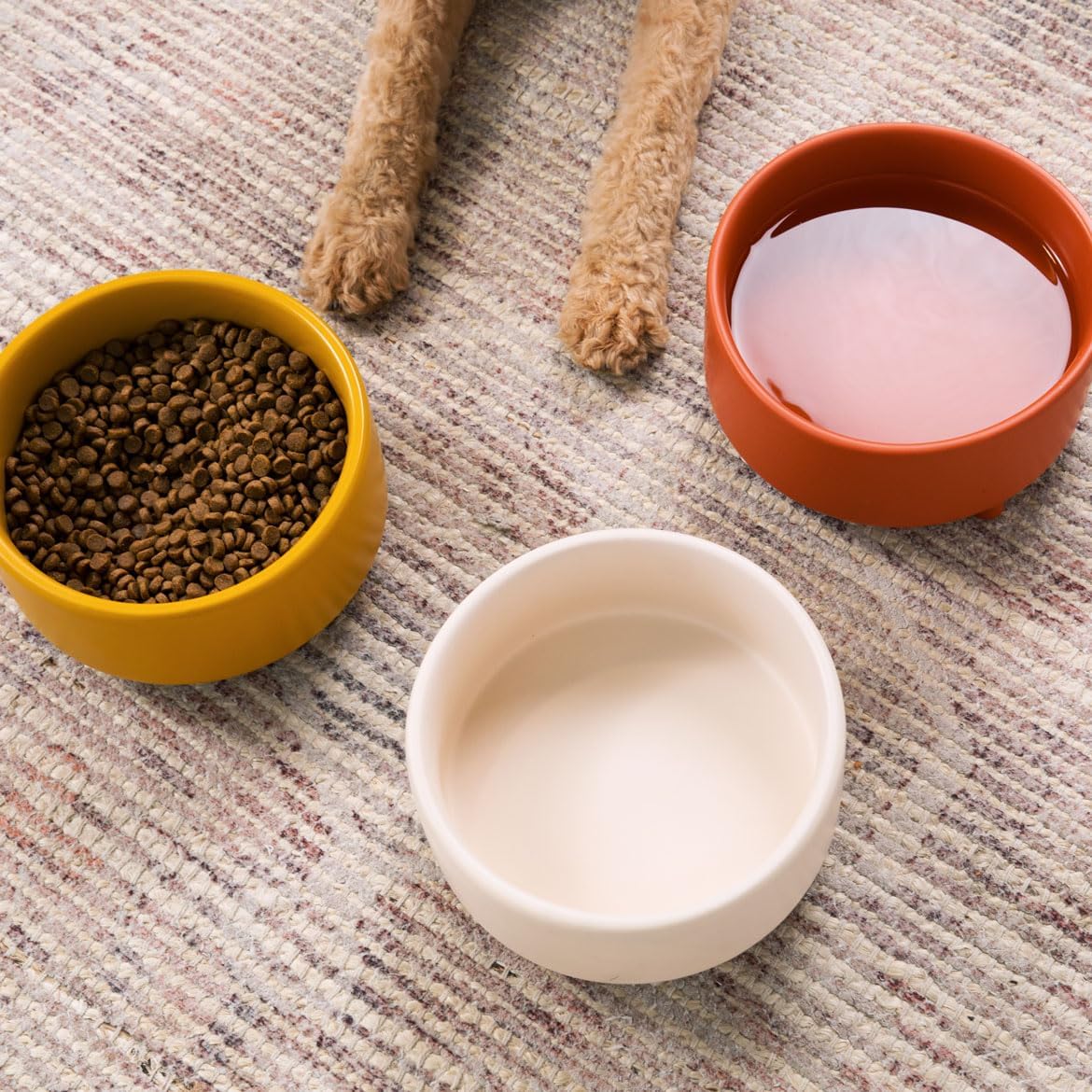 Waggo Uplift Ceramic Dog Bowl for Small Medium and Large Breeds - Heavyweight and Durable Pet Food and Water Dish Crock, Dishwasher Safe, Modern, Elevated Feeder (Mustard, Small)