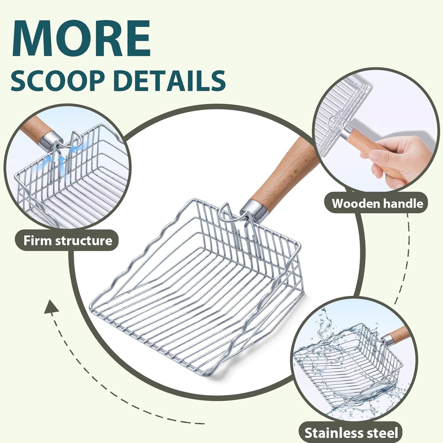 Cat Litter Scoop, Kitty Metal Scooper with Hook and Hole, Stainless Steel Kitten Poop Lifter for Litter Box, Non Stick, Durable and Heavy Duty Sifter for Easy Clean