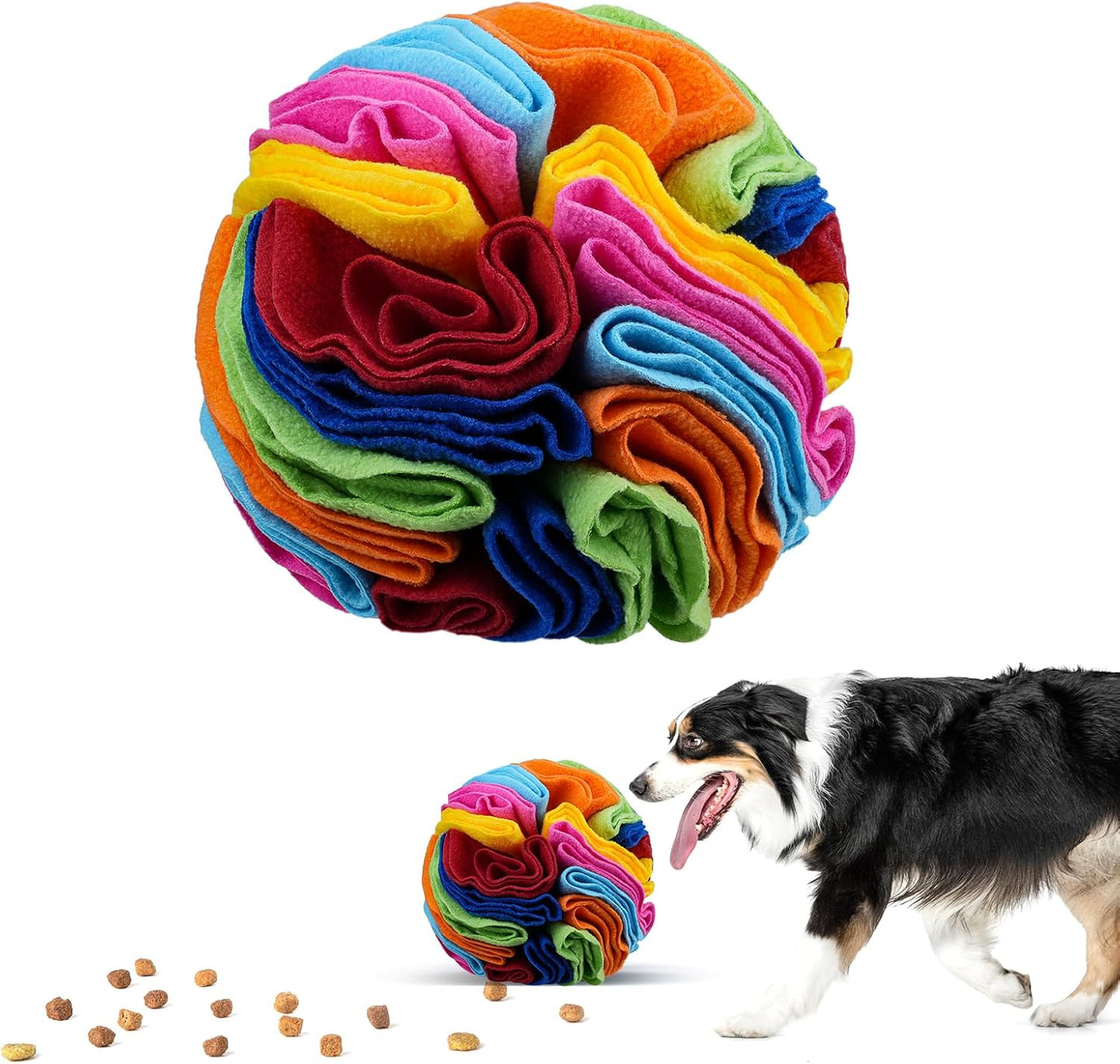 Pet Snuffle Ball, Puzzle Sniffing Interactive Dog Ball for Blind Dogs Training Stress Relief Dog Enrichment Toys Treat Machine Washable (20cm, Rainbow Color Upgrade)