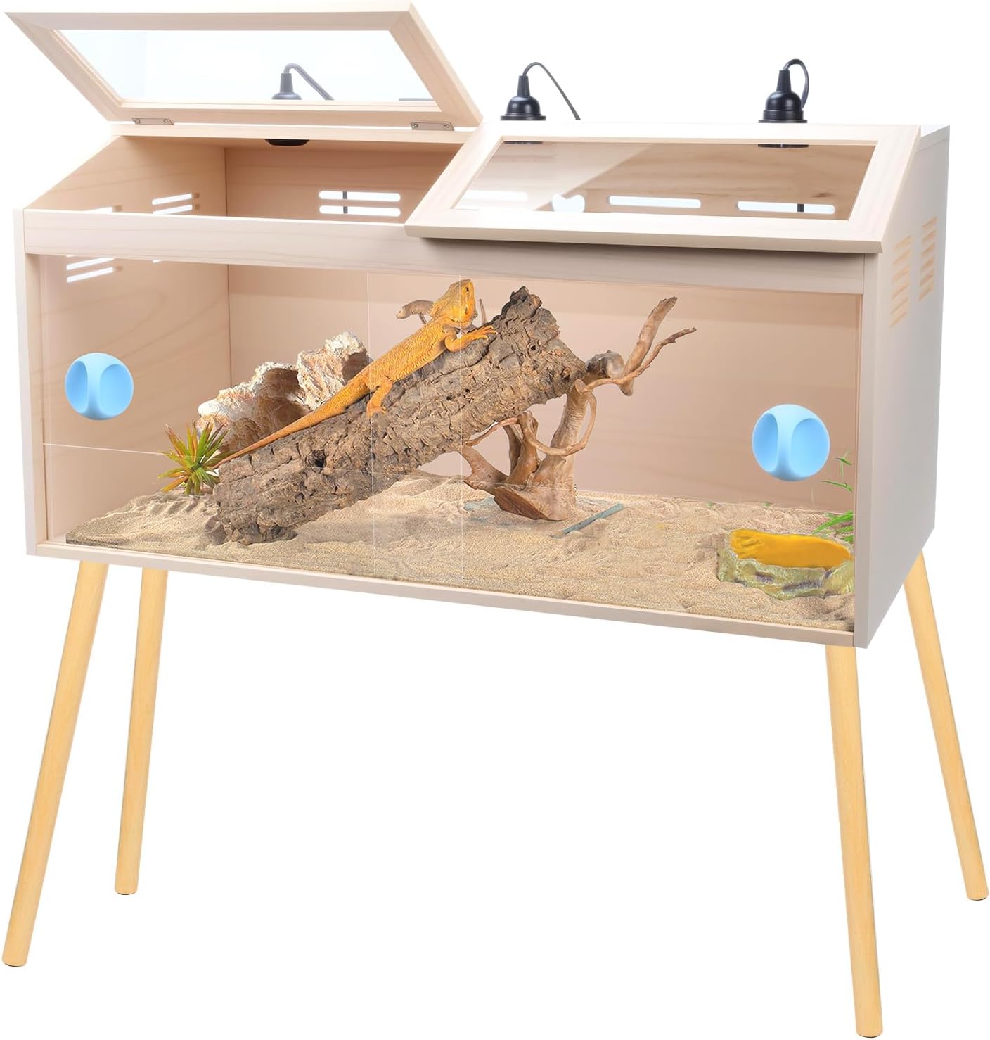 Reptile Terrarium with Stand & Ventilation - 33 Gallon Bearded Dragon Tank, Wood & Acrylic Enclosure, Reptile Tank Includes Waterproof Liner & Screwdriver (32.7" L x 14.5" W x 16.3" H)