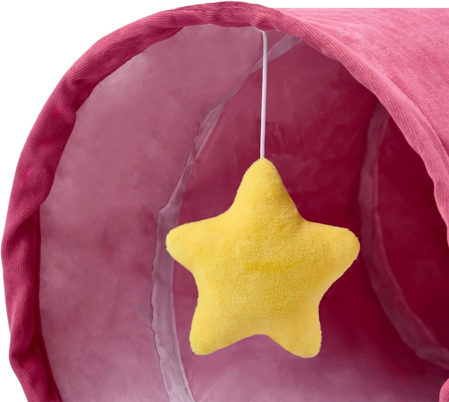 Cat Tunnel, Large Indoor Durable Collapsible Interactive Cat Tube with Peek-A-Boo Hole, Hanging Toys, and Crinkly Paper Lining - Cute Tunnel for Cats, Kittens, Puppies & Rabbits, Pink