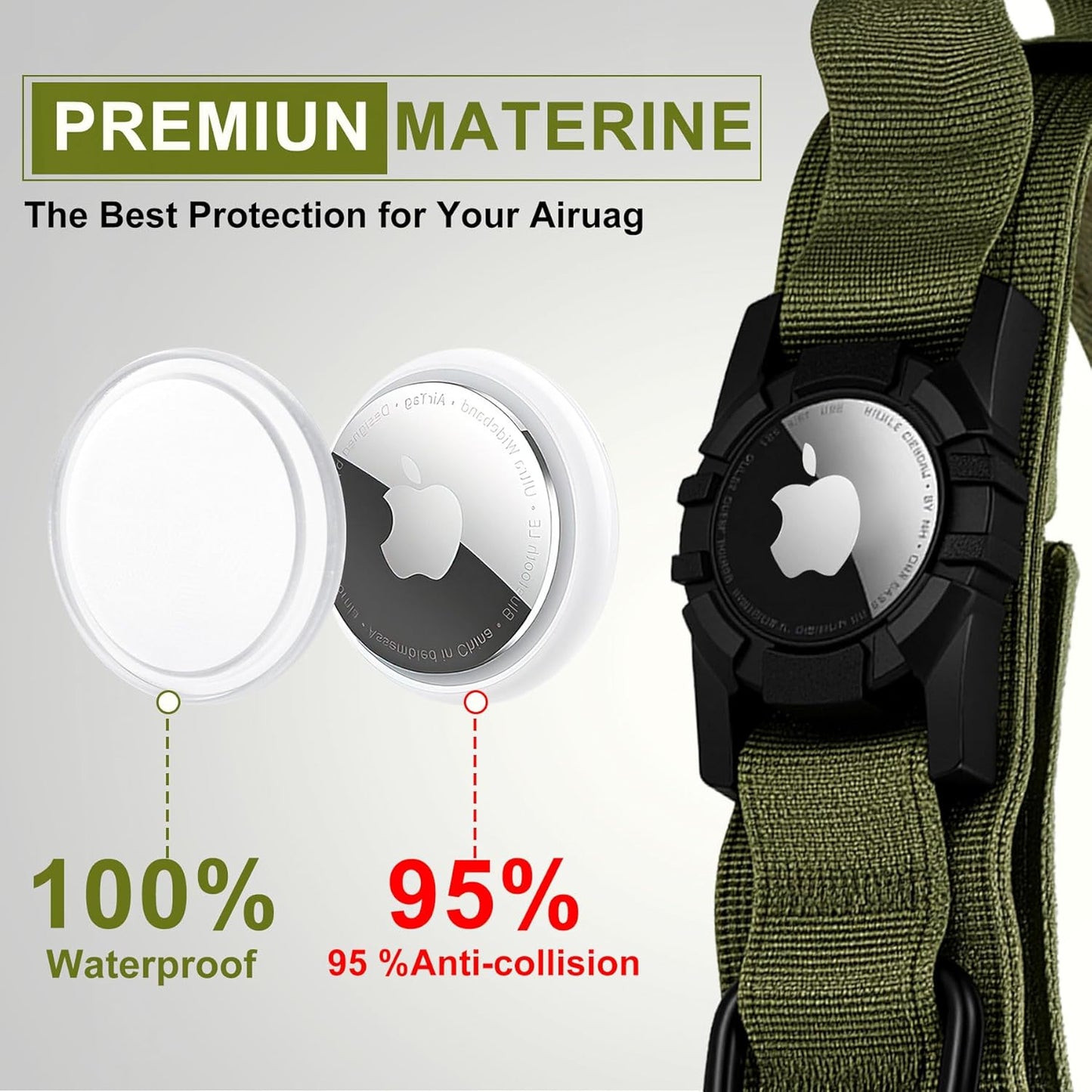 Tactical AirTag Dog Collar - Heavy Duty, Adjustable GPS Collar Compatible with Apple AirTag, with Holder & Control Handle for Medium/Large Dogs [ Green, XL ]