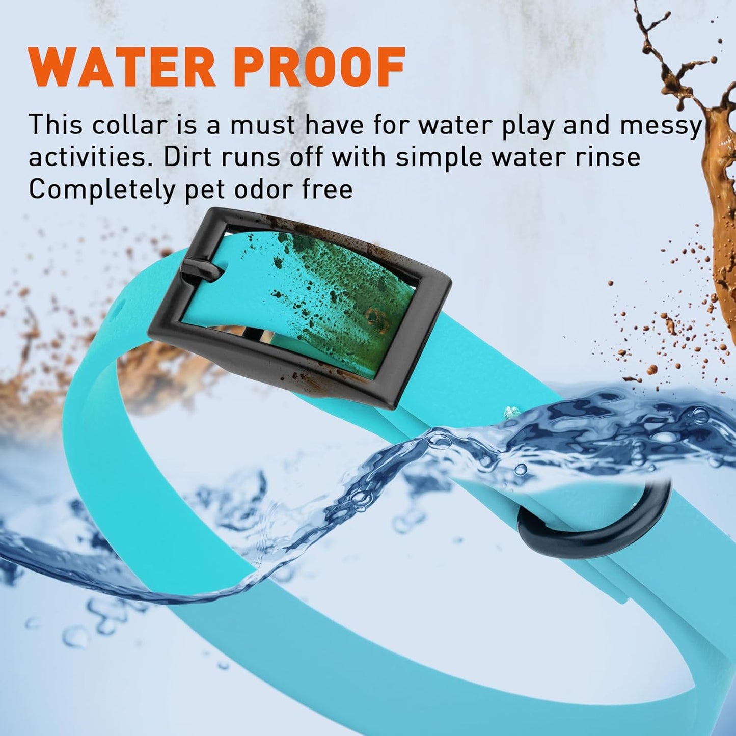 Dogline Biothane Waterproof Dog Collar Strong Coated Nylon Webbing with Black Hardware Odor- Proof for Easy Care Easy to Clean High Performance Fits Small Medium or Large Dogs, Sky Blue