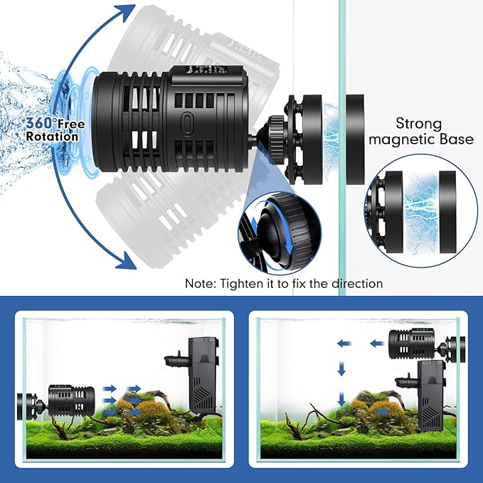 hygger 1850GPH Aquarium Wave Maker Pump with Strong Magnetic Suction Base, Ultra-quiet 360 Degree Rotating Submersible Power Head,for 60-130 Gal Freshwater Saltwater Tank