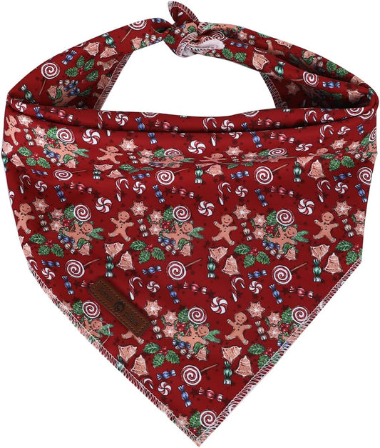 lionet paws Christmas Dog Bandana,Christmas Gingerbread Man Fabric Dogs Kerchief for Medium Large Dogs,Dog Cotton Red Triangle Bibs Scarf for Girl Boy