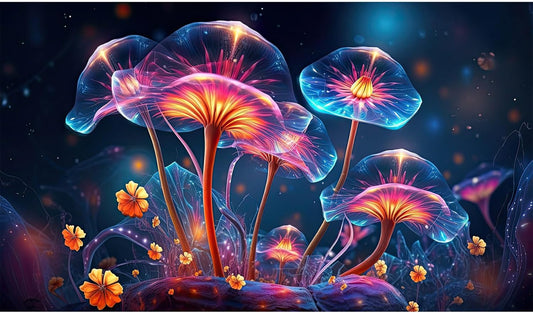 Flower Aquarium Background Modern Style Bluebell Blooming Flower Floral Design Terrarium Background Mysterious Elegant Glowing Fantasy Flower Fish Tank Backdrop Poster Decorations Vinyl 36x20in