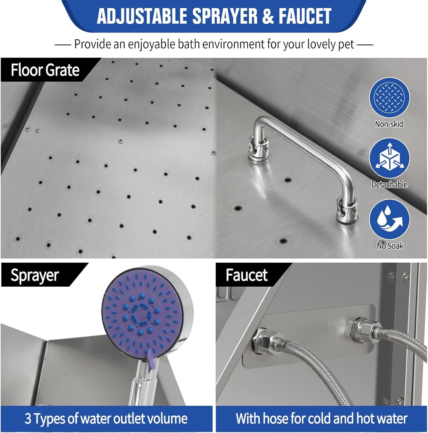 Stainless Steel Dog Washing Station for Large Dogs, Dog Grooming Tub for Home, Professional Dog Bathtub Bathing Station, Pet Wash Station, Dog Shower Tub with Stairs, Drain & Door,34" R-RAMP