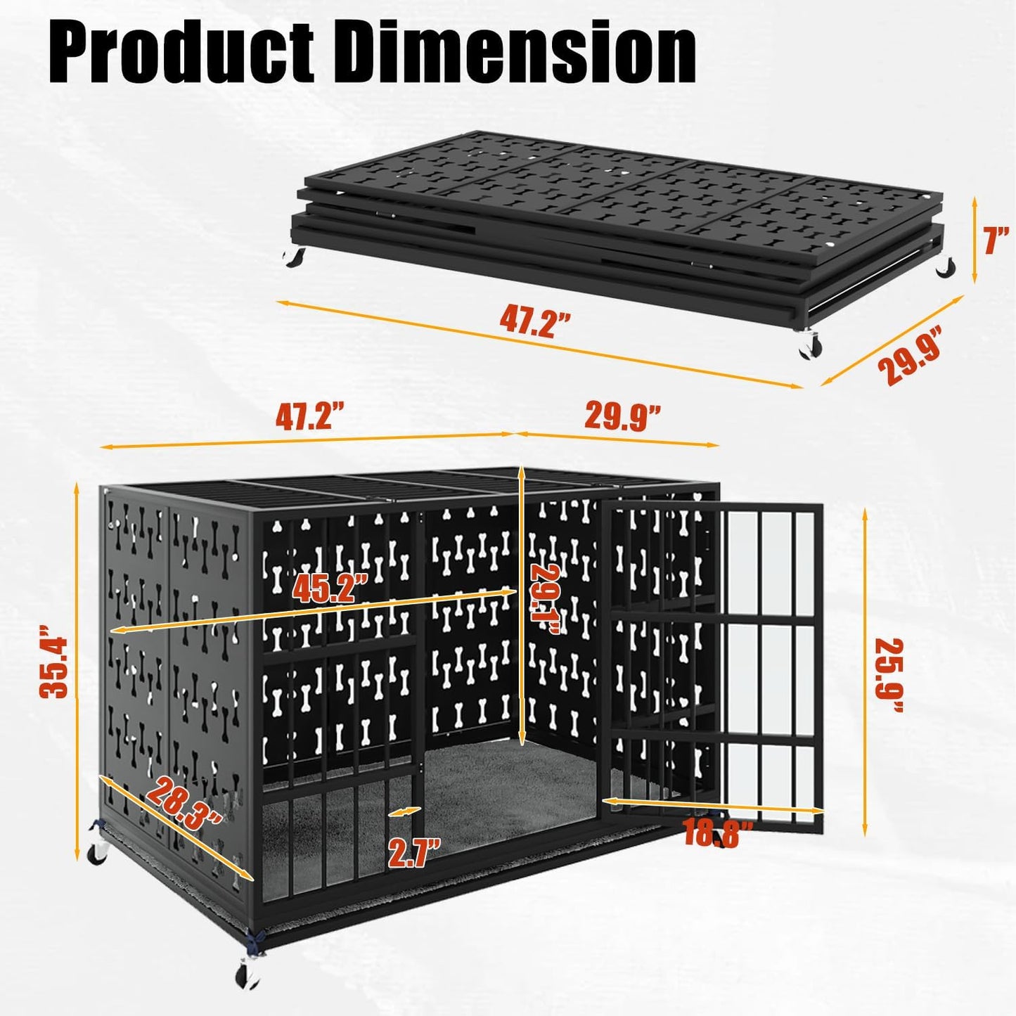 LEMBERI 48/42 inch Indestructible Heavy Duty Dog Crate with Cushion, High Anxiety Extra Large Dog Cage for Large Dogs, XL Steel Escape Proof Dog Kennel with Locking Wheels