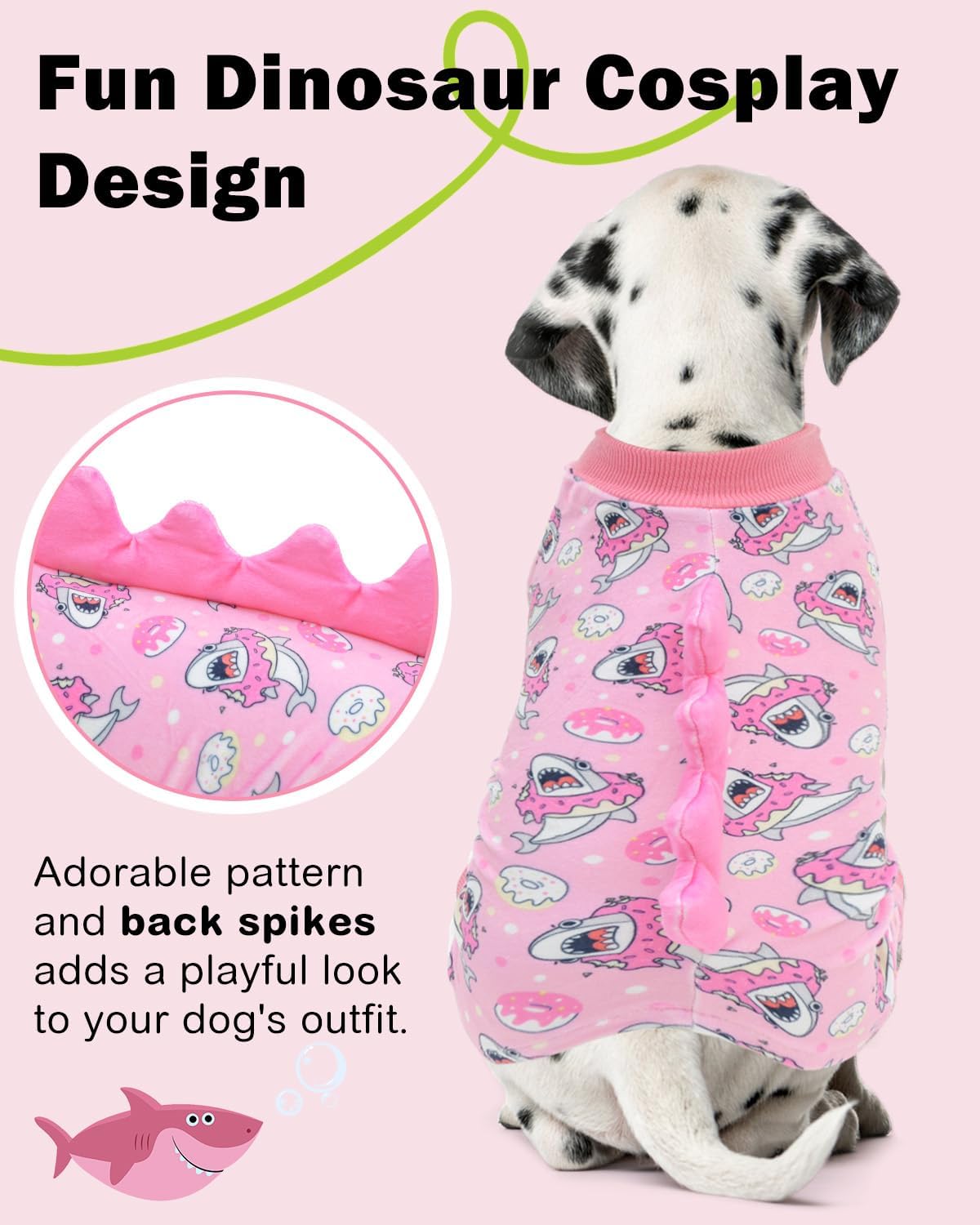 CuteBone Dinosaur Costume Dog Pajamas, Stretchy Spandex Crystal Velvet Sleepwear Coat for Small Dogs, Soft & Warm Pet Outfit Clothes for Cold Weather, Cozy Pullover Design COSP09S