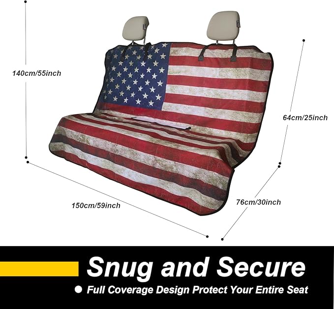 Back Seat Cover for Car Trucks Van SUV,Waterproof Rear Bench Towel Seat Covers for Dogs and Kids,Automotive Backseat Protector (American Flag)