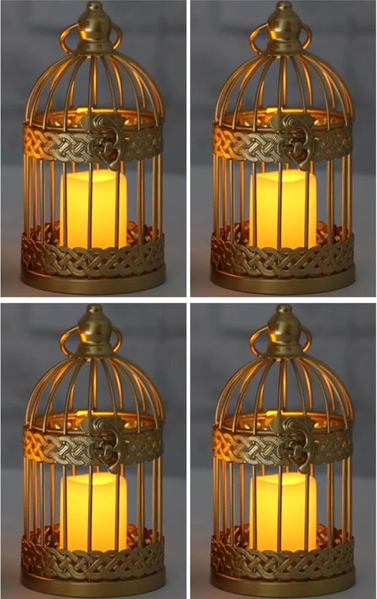 Vela Lanterns Bird Cage Decor Candle Holder Lantern Decorative Wedding Table Centerpiece Decorations, Gold, Small, Set of 4