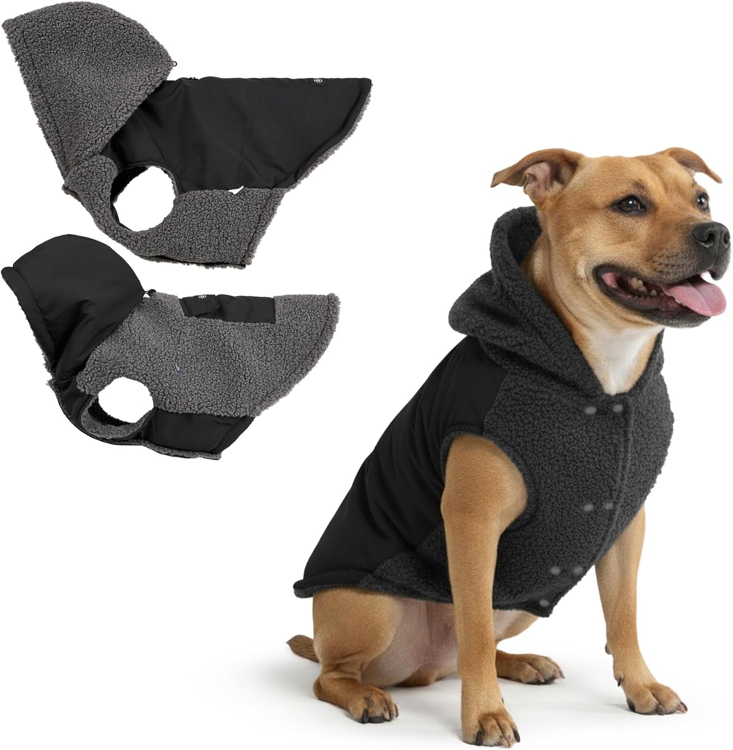 Spark Paws Reversible Dog Sweater, Sherpa Jacket Vest with Warm Fleece Lining, Warm Coat for Winter, Suitable for Small Medium, Large, XL XXL Dogs - Black and Grey - 2XL