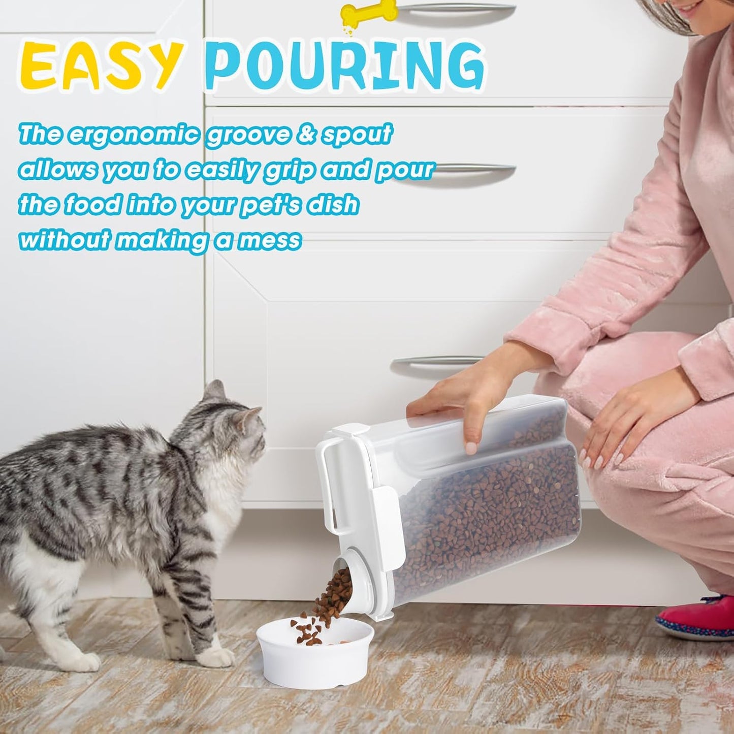 TBMax Airtight Pet Dog Cat Food Container Bird Seed Storage Container with Easy-Pouring Spout and Cup, Portable Travel Kibble Storage Dispenser for Small Animal Food Storage