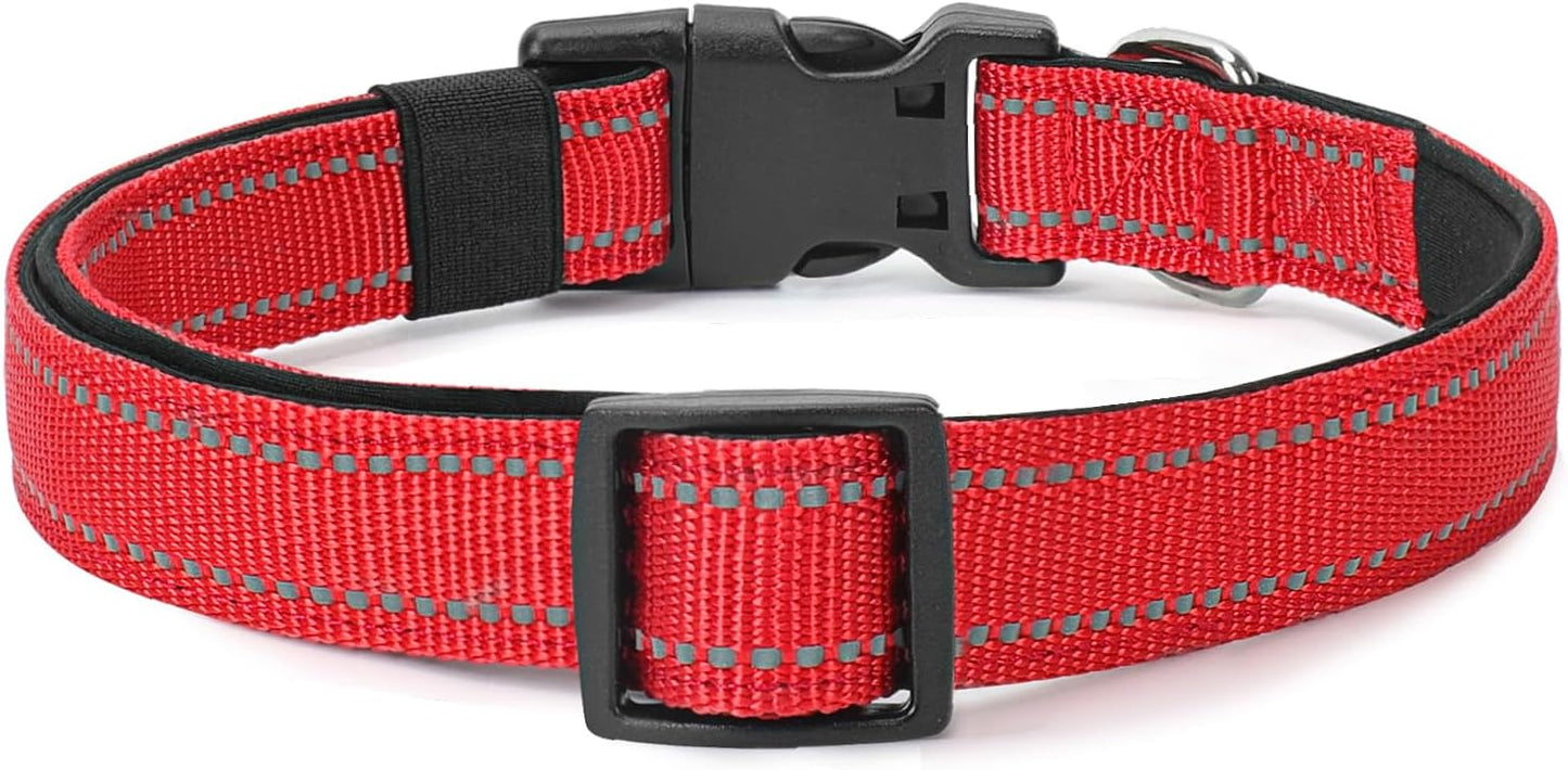 Reflective Dog Collar Padded with Soft Neoprene Breathable Quick Release Basic Dog Collars for Puppy Small Dogs Red Girl Boy