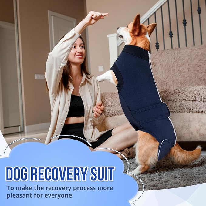 Lukovee Recovery Suit for Dogs, Zipper-On Onesie for Female Male Dog, Abdominal Wounds Cone E-Collar Alternative, Prevent Licking Spay (XS, Dark Blue)