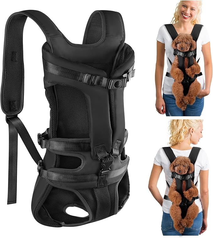 Lukovee Dog Backpack Carrier, Legs Out Easy-fit Dog Front Carrier for Small Medium Dogs,Adjustable Hands Free Dog Chest Carrier for Hiking Cycling (Black,X-Large)