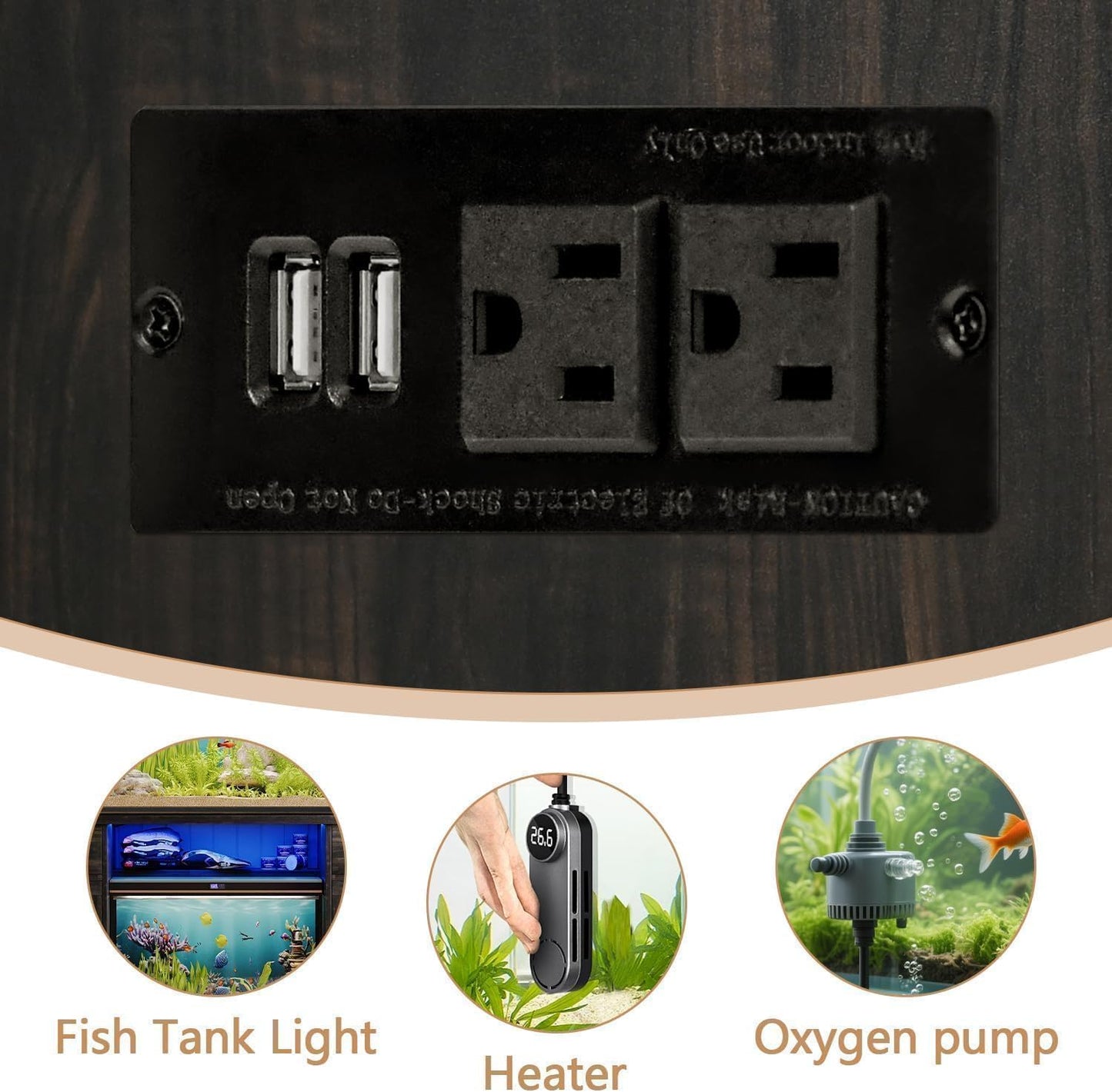 75 Gallon Fish Tank Stand with LED Light & Power Outlets, 55-75 Gallon Heavy Duty Metal Aquarium Stand with Drawers & Barn Doors, Cabinet for 2 Fish Tank Accessories Storage, Dark Oak
