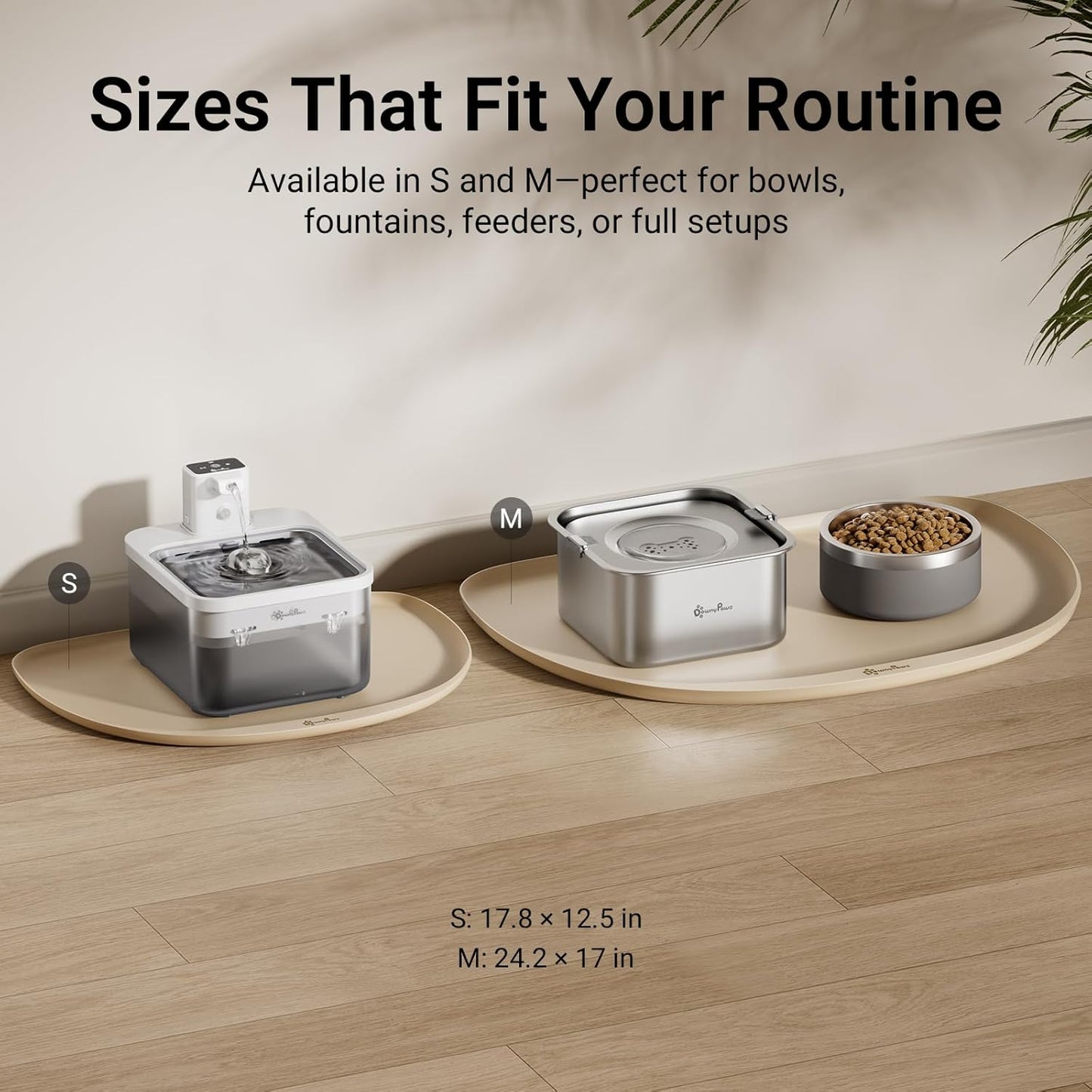 DownyPaws Dog Food Mats for Floors Waterproof, BPA Free Silcone Dog Bowl Mat, Non-Slip Pet Feeding Mat with High Raised Edge, Cat Placemat for Messy Drinkers, 24"×17", Almond