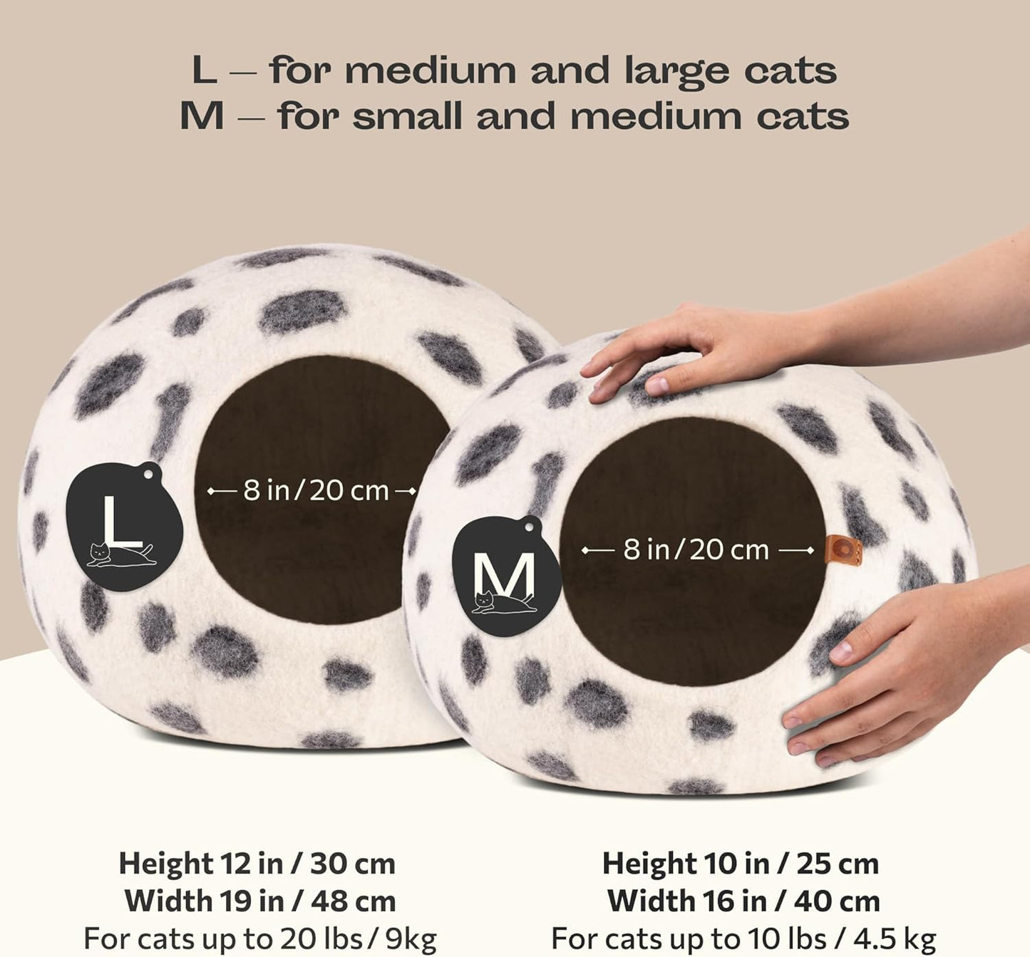 MEOWFIA Cat Cave – Premium Felt Cat Bed for Indoor Cats, Handmade 100% Merino Wool (Medium, Snow Leopard)