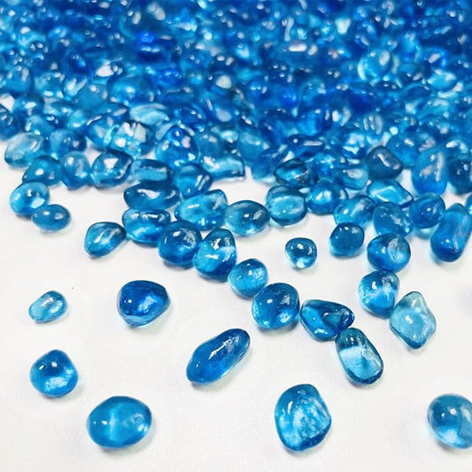 Blue Glass Stones, 0.85LB/385g Aquarium Gravel Rocks, Blue Pebbles for Fish Tank, Sea Glass for Vase Filler Craft